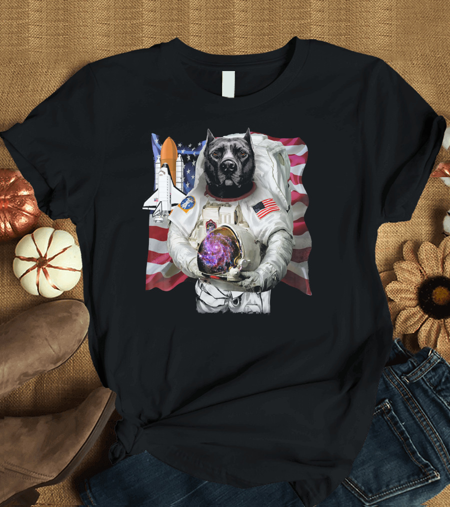 Pit Bull Astronaut American Flag Space Shuttle USA America Patriot T-Shirt