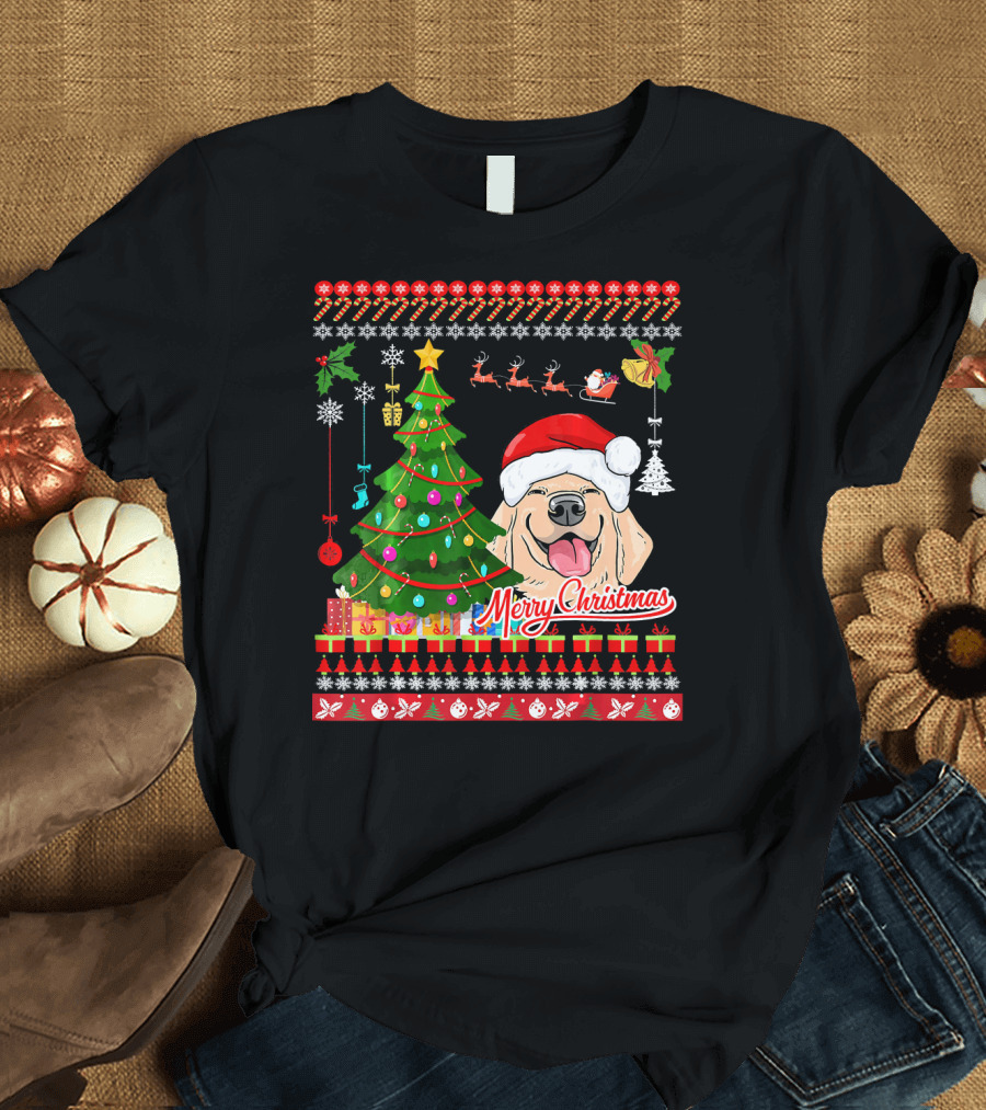 Merry Christmas Labrador Retriever Dog Santa Hat Festive Tree Ugly T-Shirt
