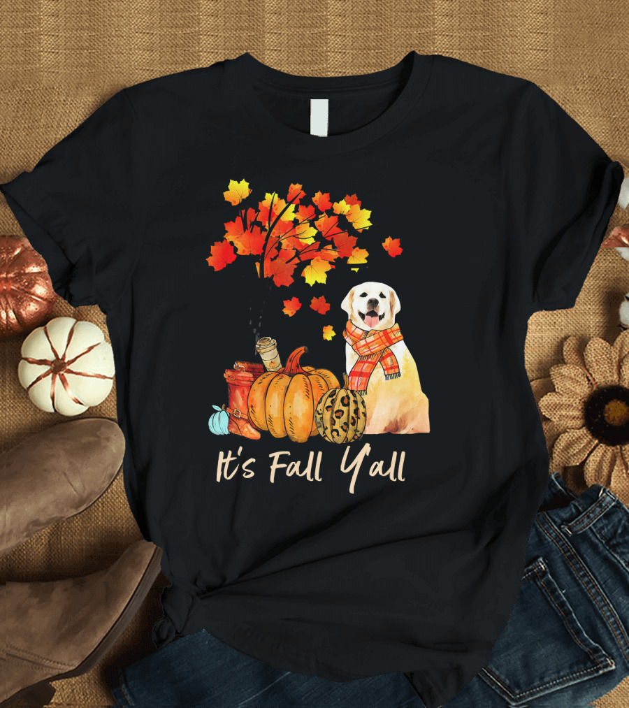 It's Fall Yall Labrador Retriever Autumn Pumpkin Leaves T-Shirt