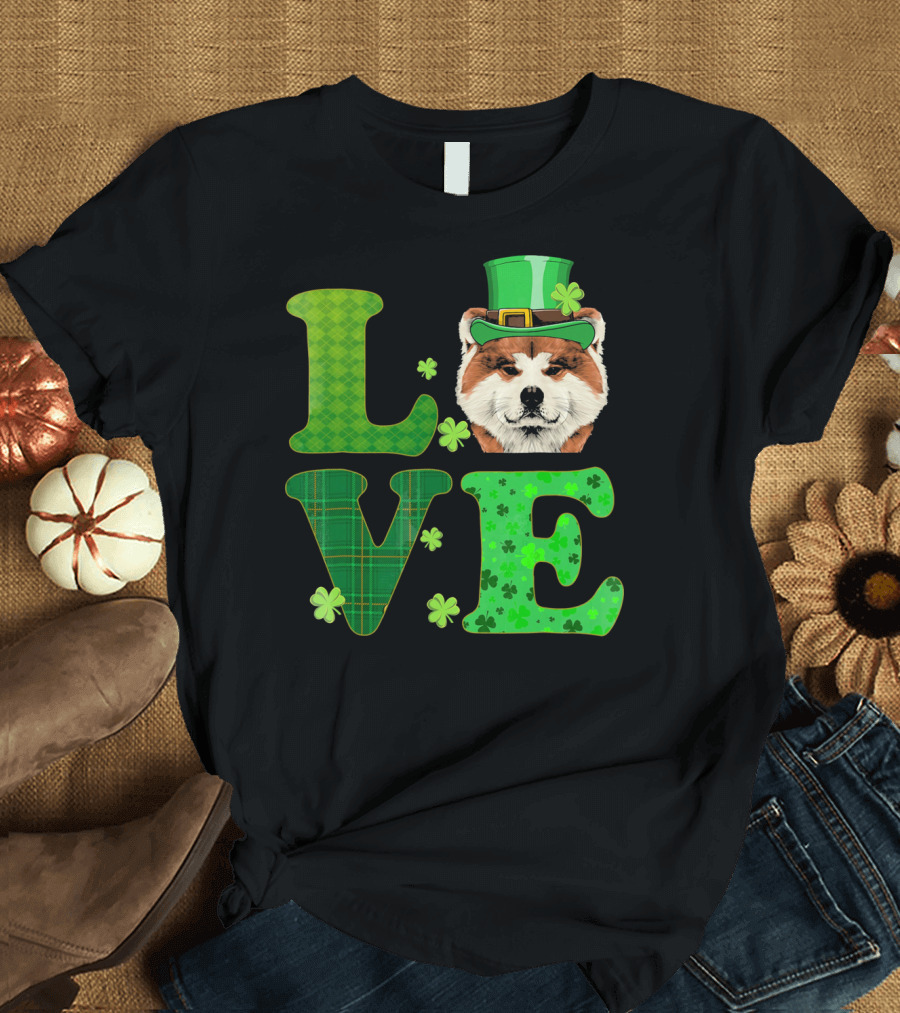 Love Akita Inu Shamrock Hat St. Patrick's Day T-Shirt