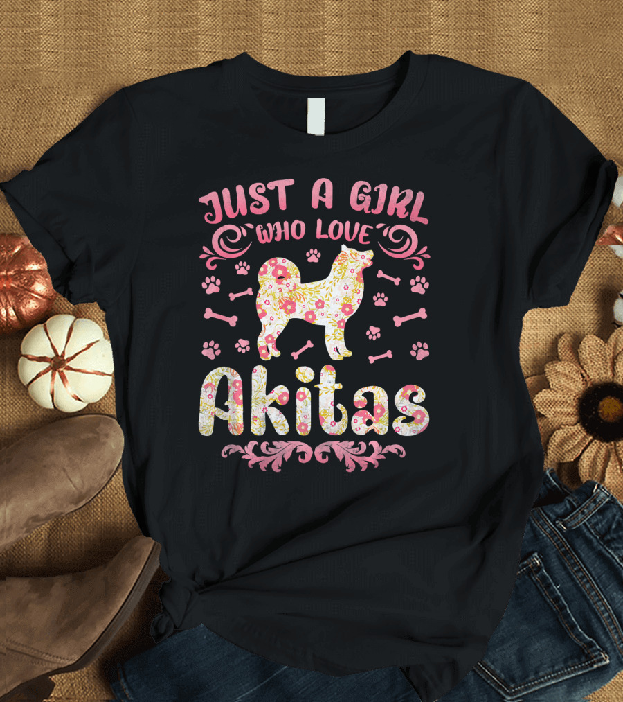 Just A Girl Who Loves Akitas Flower Dog T-Shirt