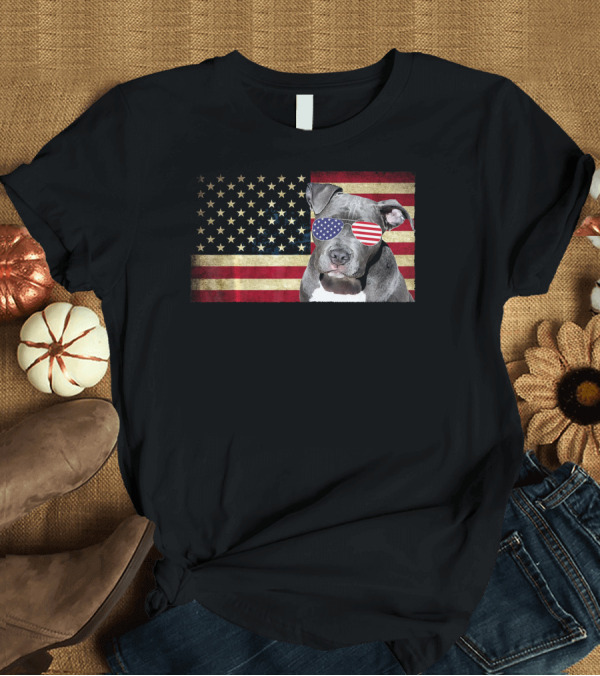 T-Shirt: American Flag Sunglasses Pit Bull Patriotic USA T-Shirt American Flag Sunglasses Pit Bull Patriotic USA T-Shirt
