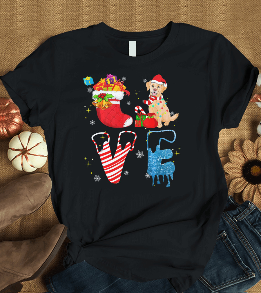 Labrador Retriever Love Christmas Stocking Gifts Merry T-Shirt