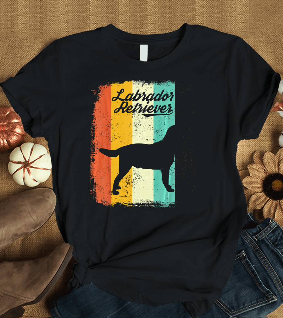 Labrador Retriever Dog Retro Vintage Silhouette with Stripes T-Shirt