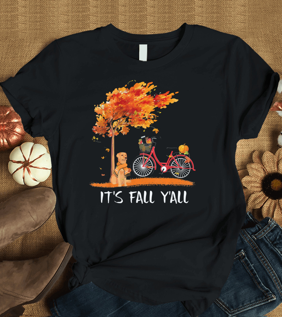 It's Fall Y'all Labrador Retriever Autumn Bicycle Scene T-Shirt