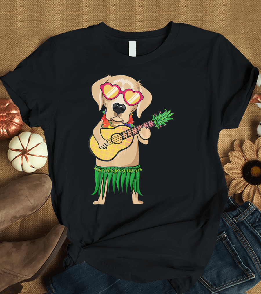 Hawaiian Labrador Retriever Ukulele Costume with Lei and Sunglasses T-Shirt