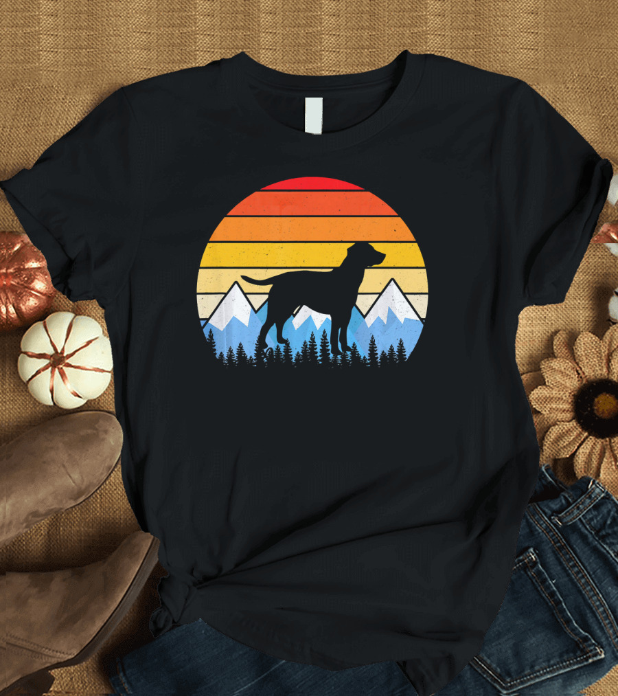 Vintage Retro Labrador Retriever Silhouette Mountain Sunset T-Shirt