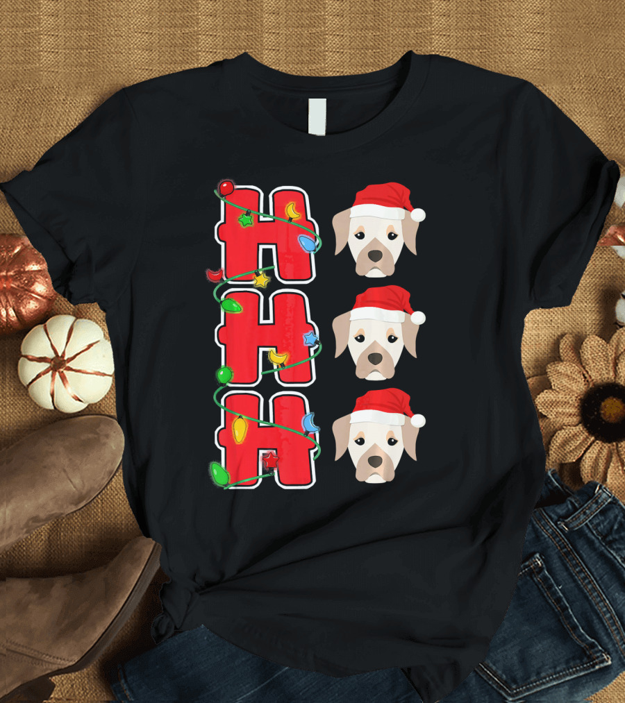 Ho Ho Ho Santa Labrador Retriever with Christmas Lights and Santa Hat T-Shirt