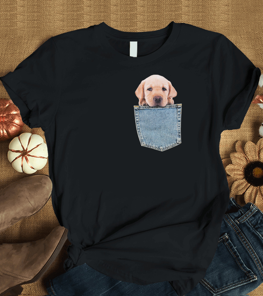 Labrador Puppy in Denim Pocket Cute Funny Retriever T-Shirt