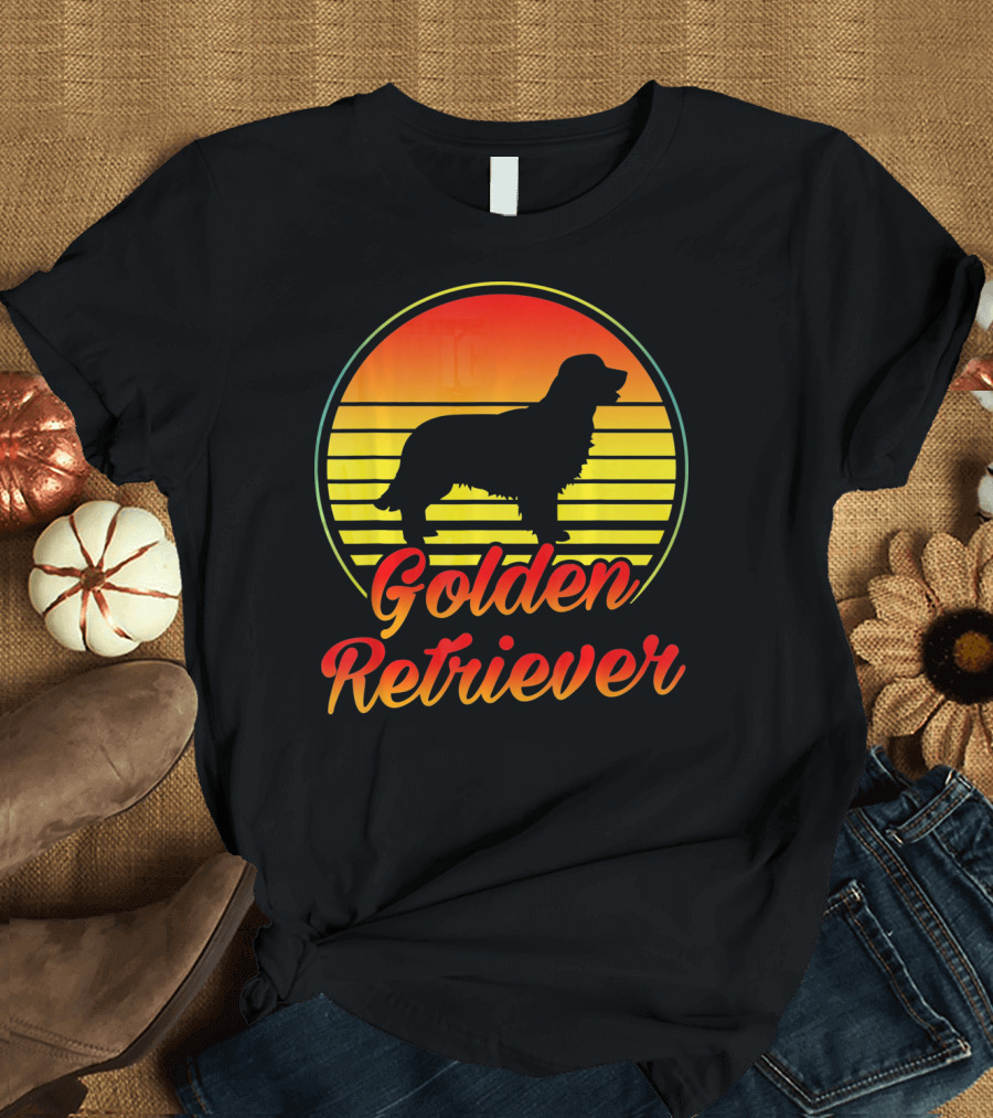 Golden Retriever Sunset Silhouette Vintage T-Shirt