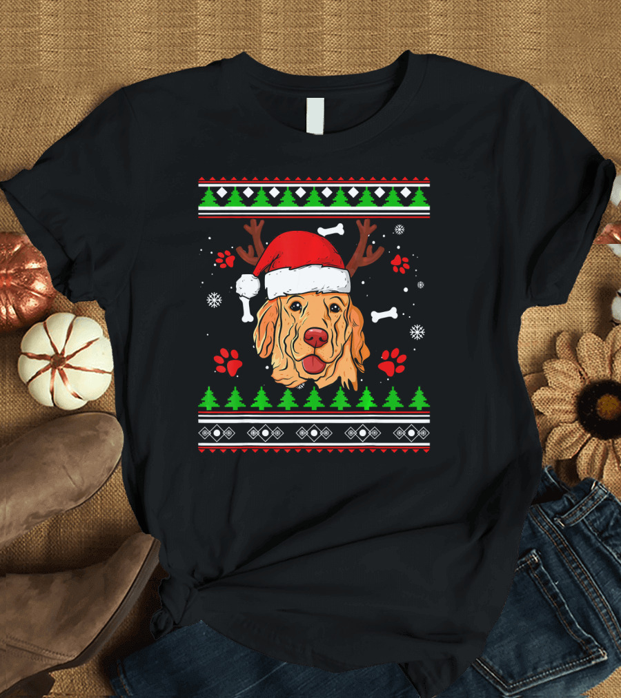 Labrador Retriever Santa Hat Reindeer Antlers Ugly Christmas T-Shirt