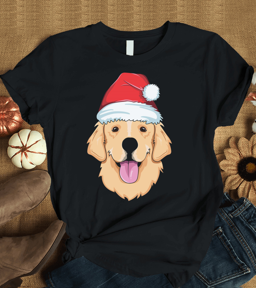 Golden Retriever Wearing Santa Hat Christmas Dog T-Shirt