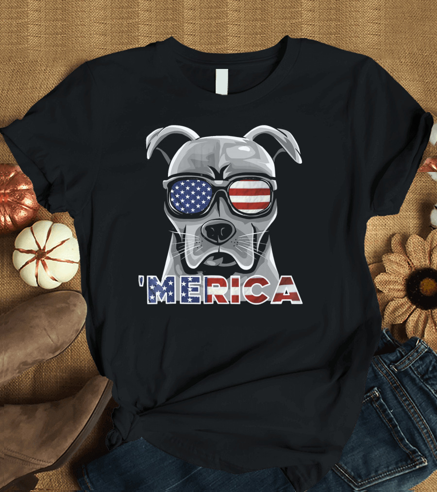 Pit Bull 'Merica American Flag Sunglasses T-Shirt
