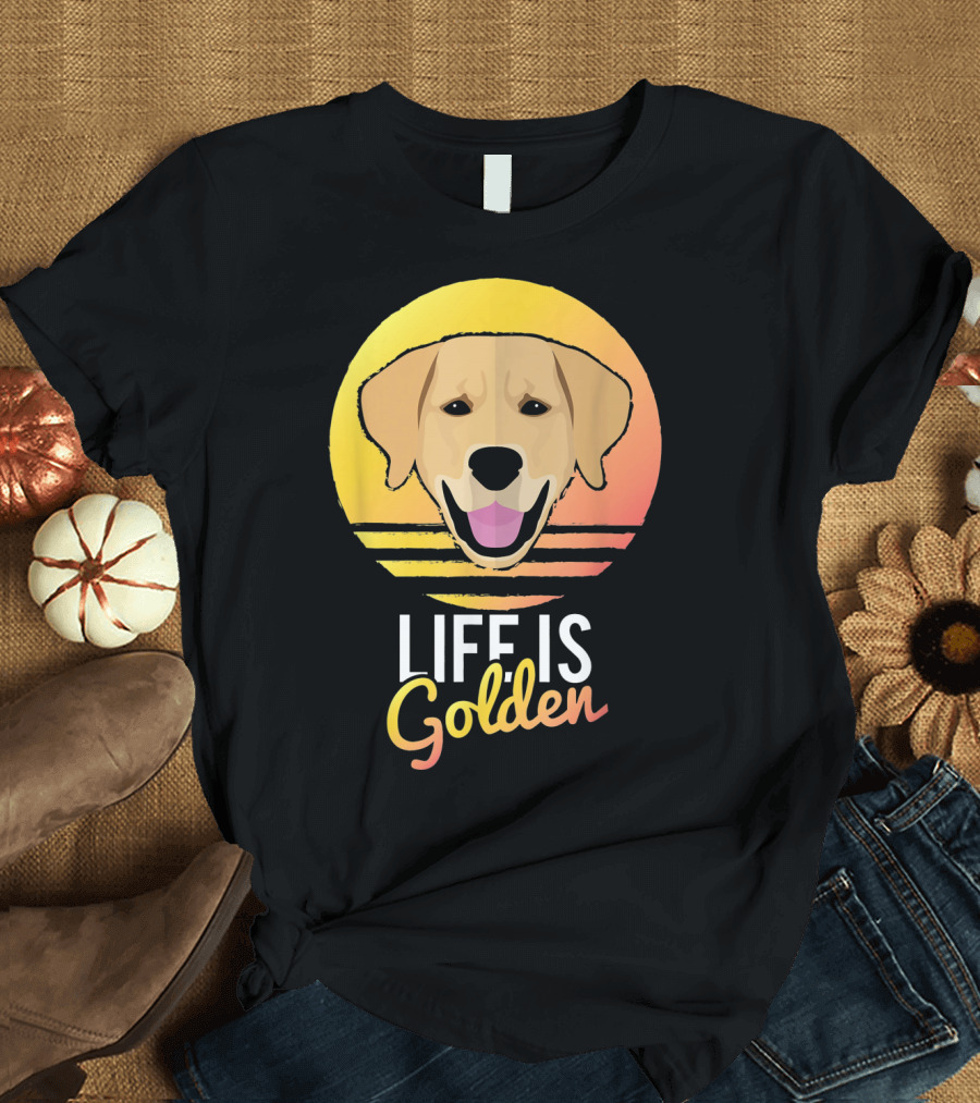 Life Is Golden Golden Retriever Vintage Sunset T-Shirt