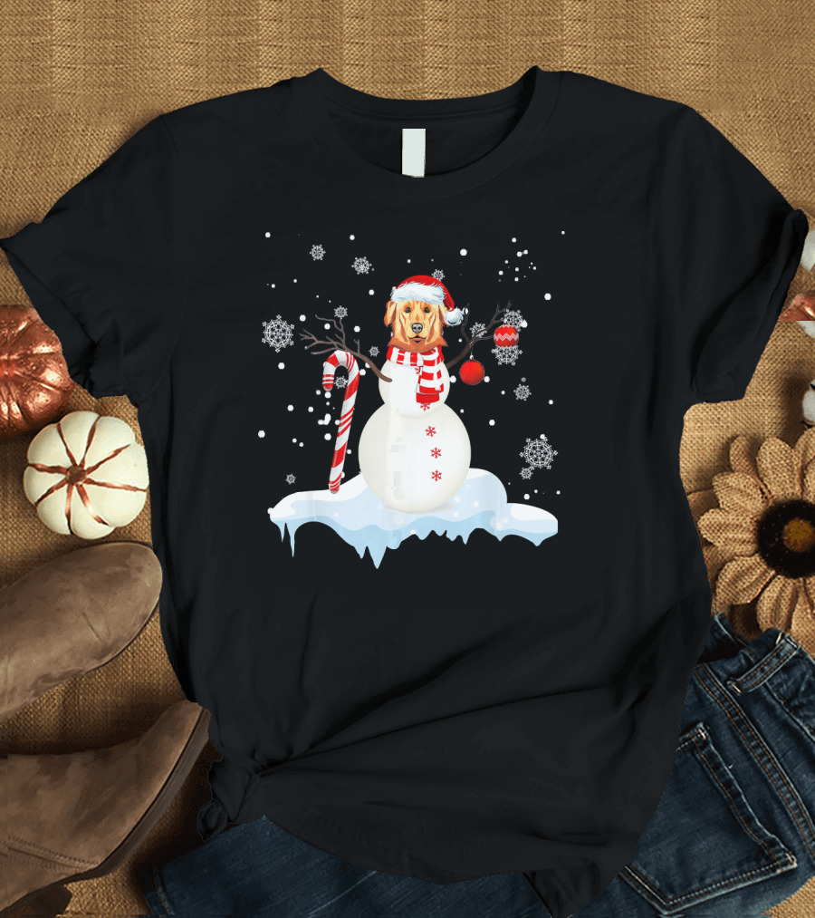 Labrador Retriever Christmas Snowman with Candy Cane and Santa Hat T-Shirt