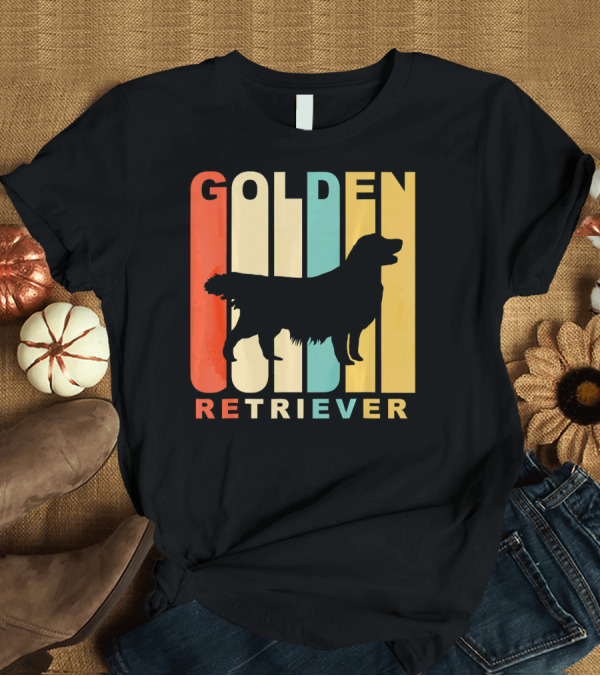 T-Shirt: Golden Retriever Vintage Style Silhouette Retro Stripes T-Shirt Golden Retriever Vintage Style Silhouette Retro Stripes T-Shirt