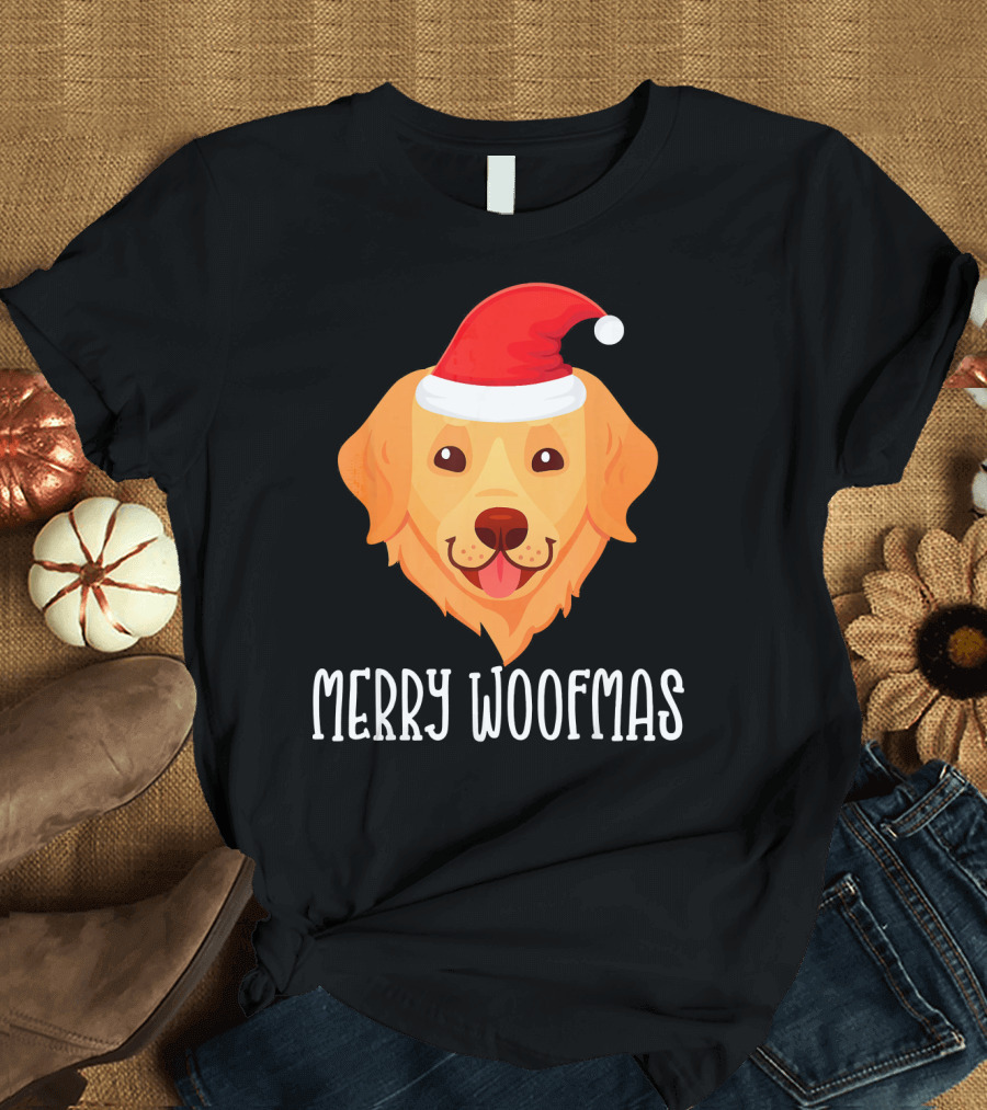 Merry Woofmas Santa Hat Golden Retriever T-Shirt