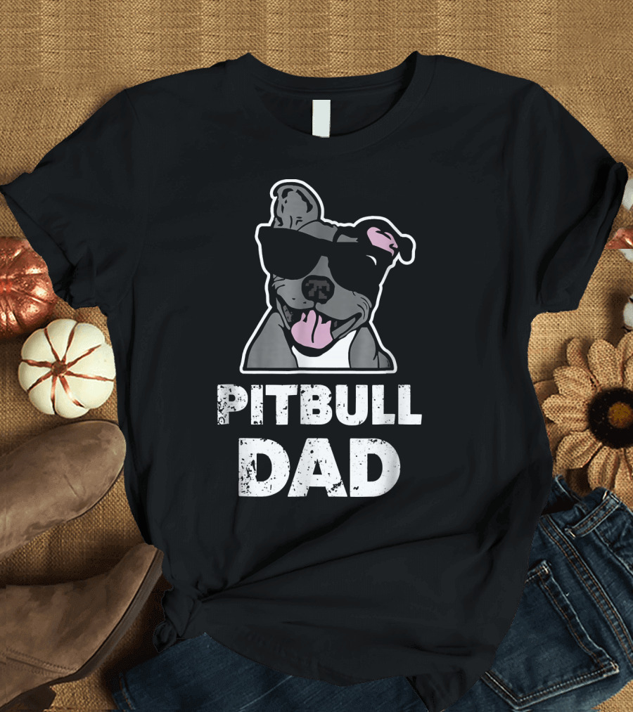 Pitbull Dad Mens Blue Nose Sunglasses Dog T-Shirt
