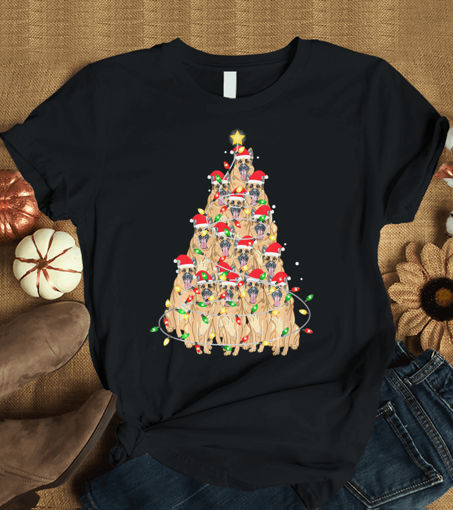 Cute German Shepherd Santa Hat Christmas Tree Lights T-Shirt