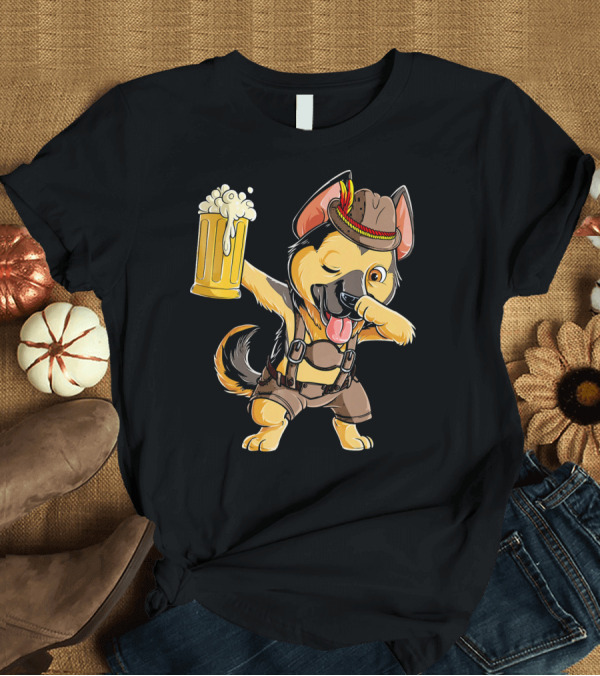 T-Shirt: Oktoberfest Dabbing German Shepherd with Beer Mug T-Shirt Oktoberfest Dabbing German Shepherd with Beer Mug T-Shirt