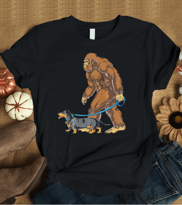 T-Shirt: Bigfoot Walking Dachshund Sasquatch T-Shirt Bigfoot Walking Dachshund Sasquatch T-Shirt