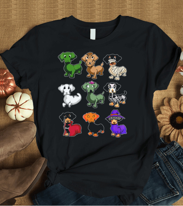 T-Shirt: Cute Dachshund Halloween Costumes Monster Ghost Mummy Skeleton Witch Pumpkin T-Shirt Cute Dachshund Halloween Costumes Monster Ghost Mummy Skeleton Witch Pumpkin T-Shirt