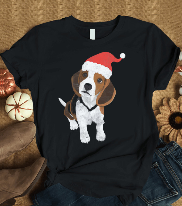 T-Shirt: Beagle Wearing Santa Hat Merry Christmas Dog T-Shirt Beagle Wearing Santa Hat Merry Christmas Dog T-Shirt