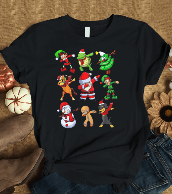 T-Shirt: Christmas Dabbing Santa Elves Turtle Snowman Gingerbread Reindeer Dog Tree T-Shirt Christmas Dabbing Santa Elves Turtle Snowman Gingerbread Reindeer Dog Tree T-Shirt