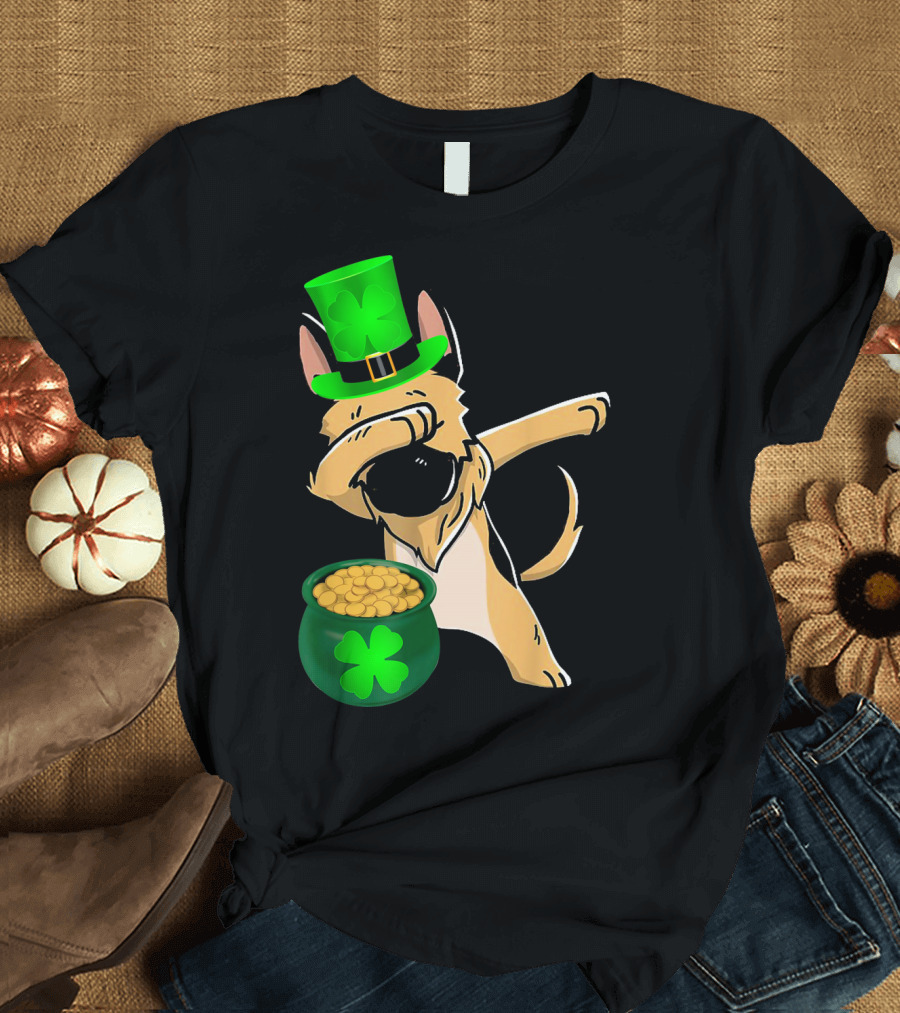 Dabbing German Shepherd St Patrick's Day Shamrock Hat Pot of Gold T-Shirt