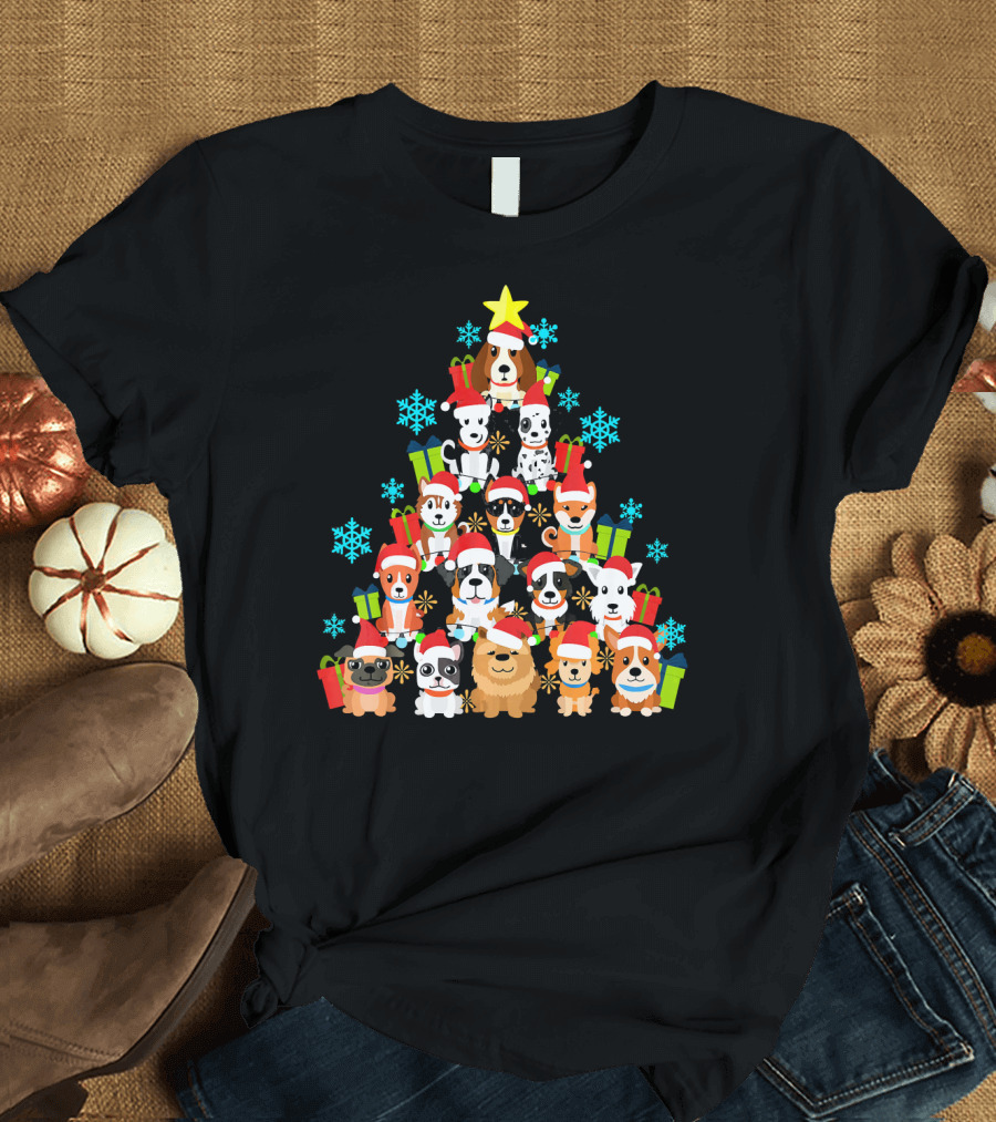 Christmas Tree Dog Lover Santa Corgi Bulldog Gifts T-Shirt