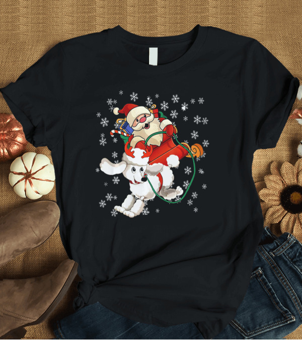 T-Shirt: Christmas Reindeer Poodle Santa Sleigh Snowflakes T-Shirt Christmas Reindeer Poodle Santa Sleigh Snowflakes T-Shirt