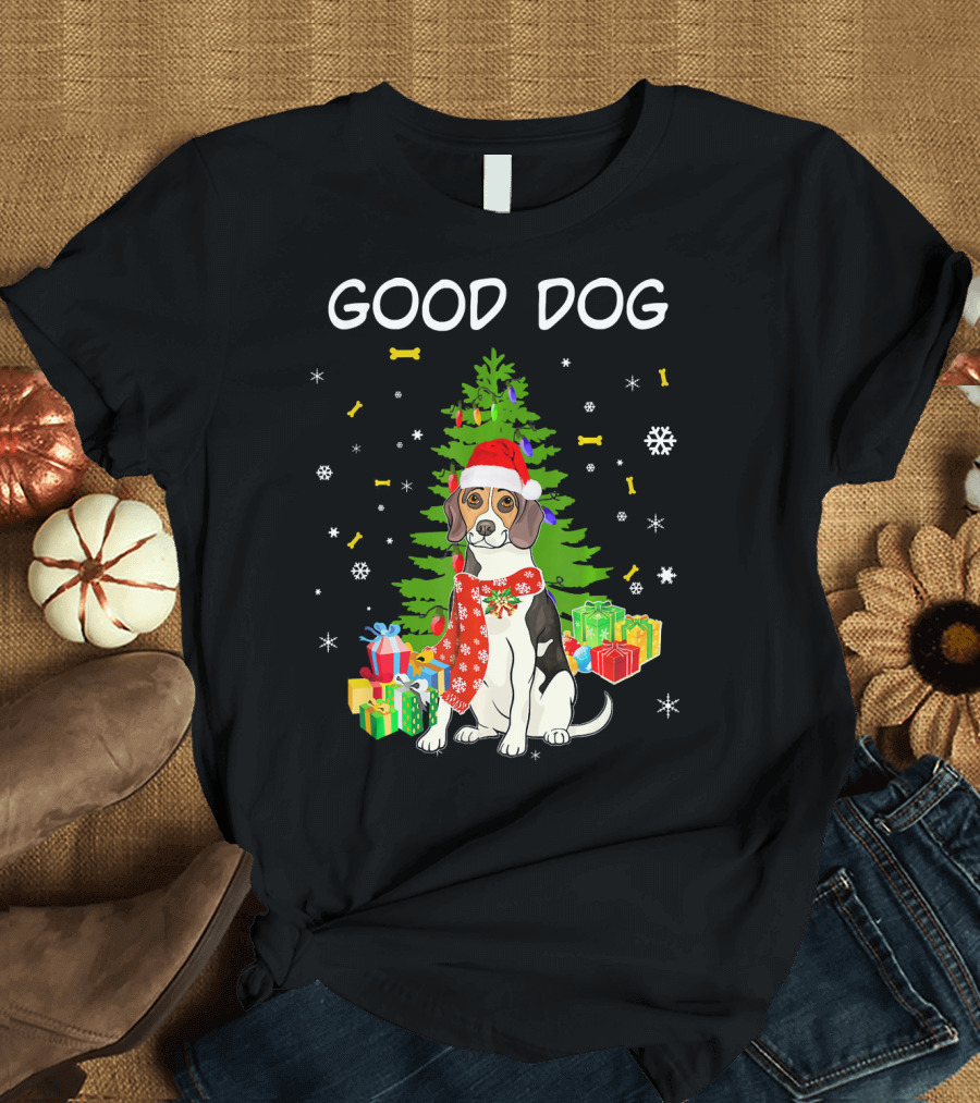 Good Dog Beagle Santa Christmas Funny Dog T-Shirt