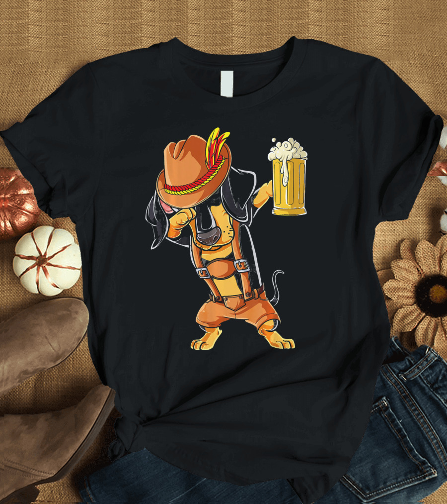 Dabbing Dachshund Oktoberfest Costume with Beer Mug T-Shirt