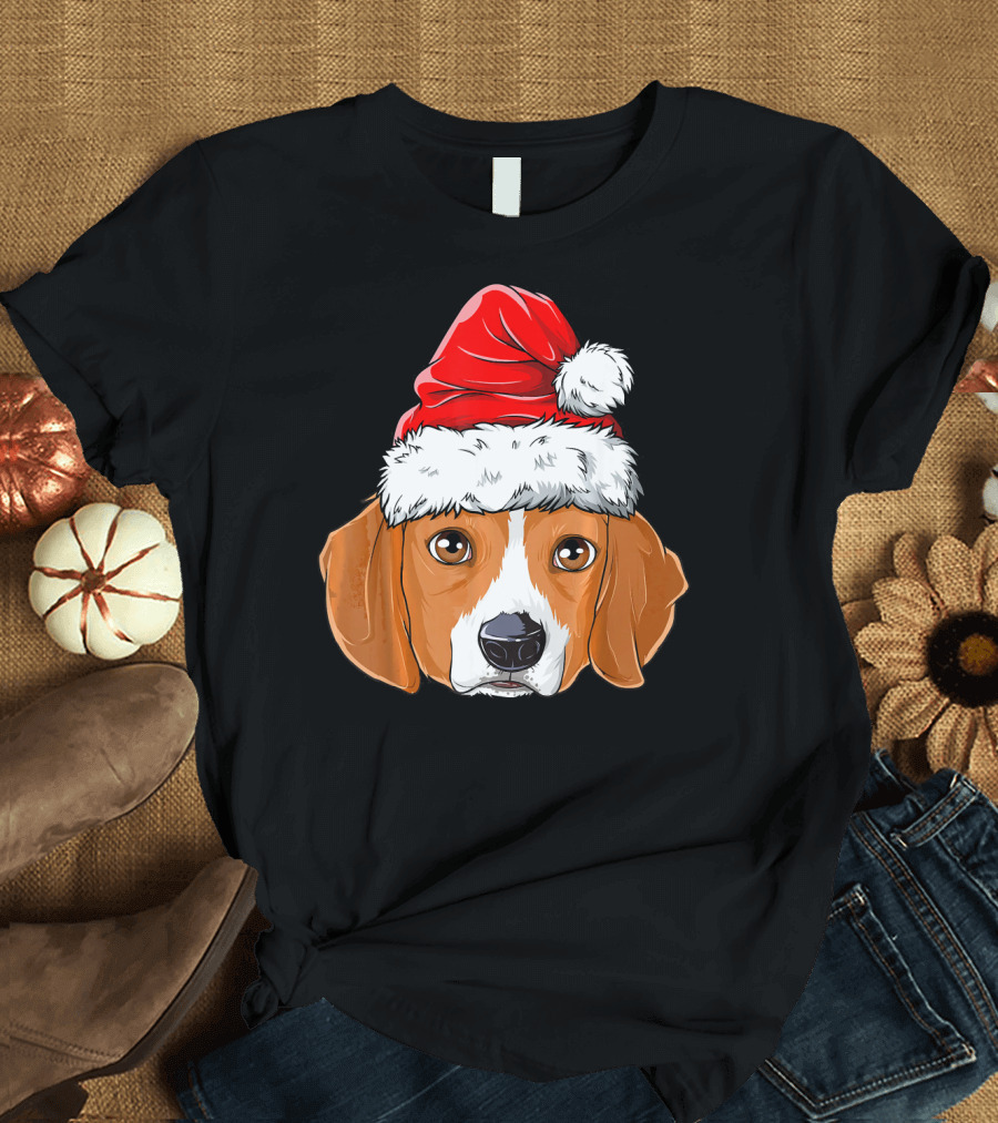 Beagle Christmas Dog Santa Hat Holiday T-Shirt