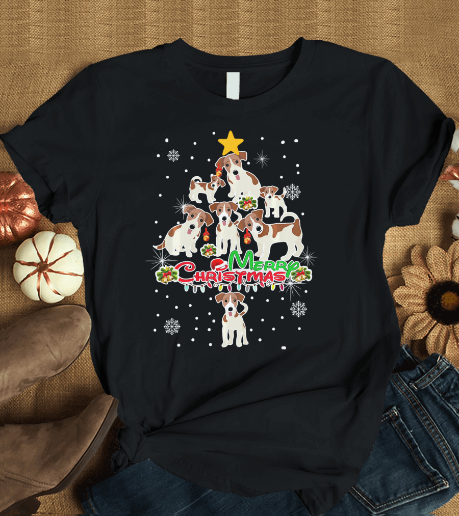 Merry Christmas Beagle Tree with Snowflakes and Star T-Shirt