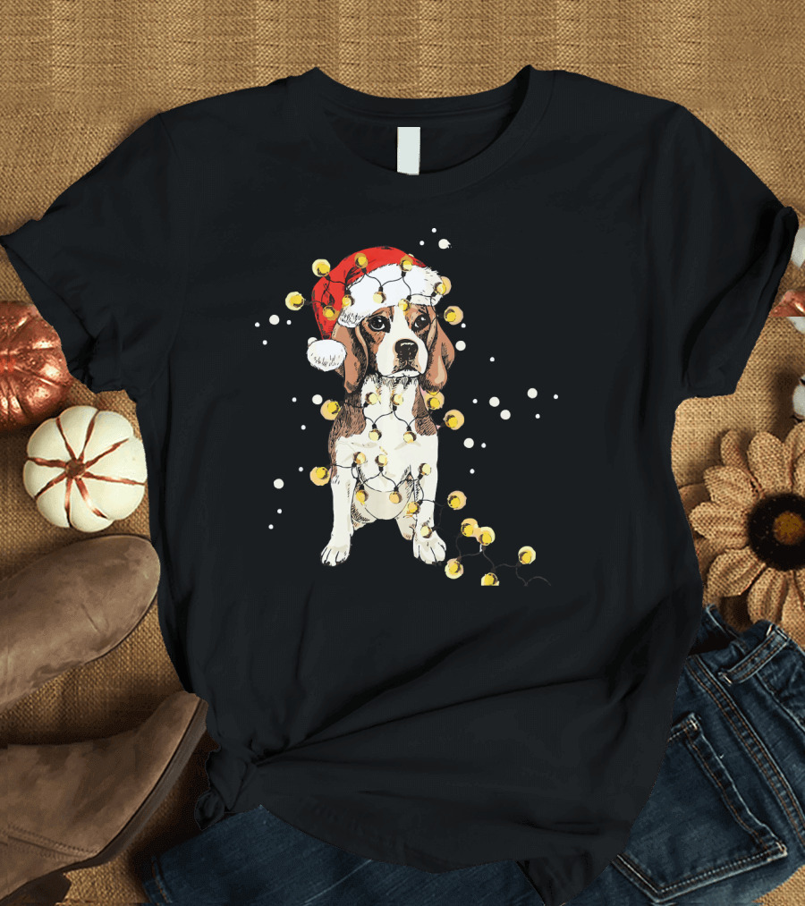 Beagle Santa Christmas Lights Funny Dog T-Shirt