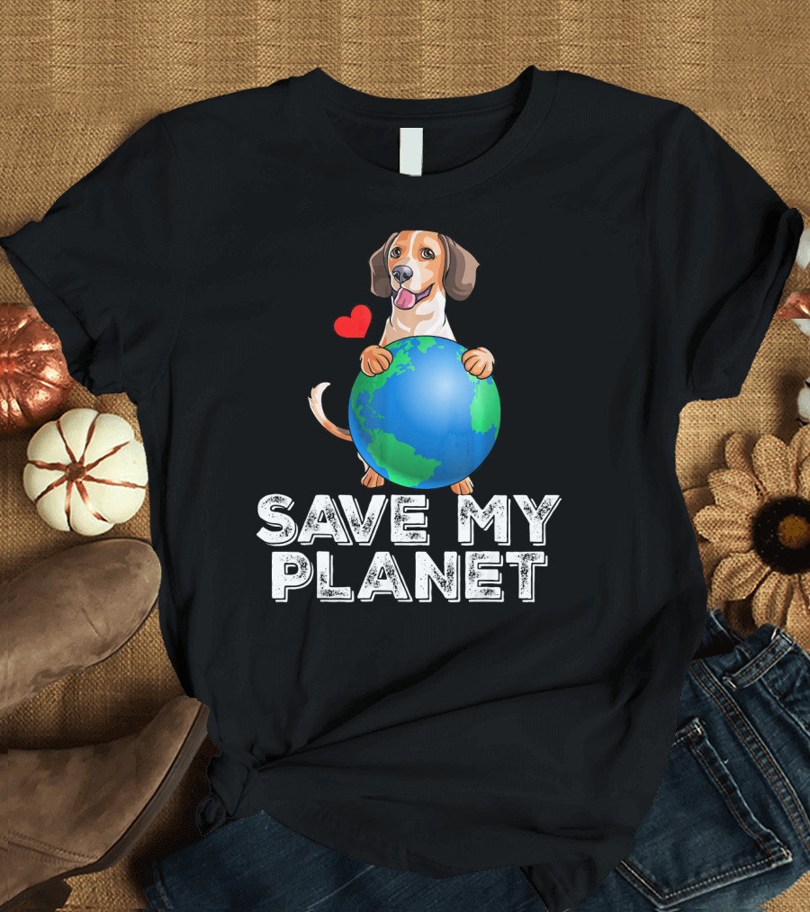 Beagle with Heart Holding Earth Save My Planet T-Shirt