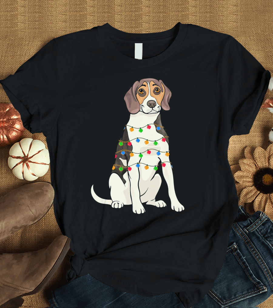 Bulldog Christmas Light Cute Beagle Love Holiday Dog Festive Lights T-Shirt