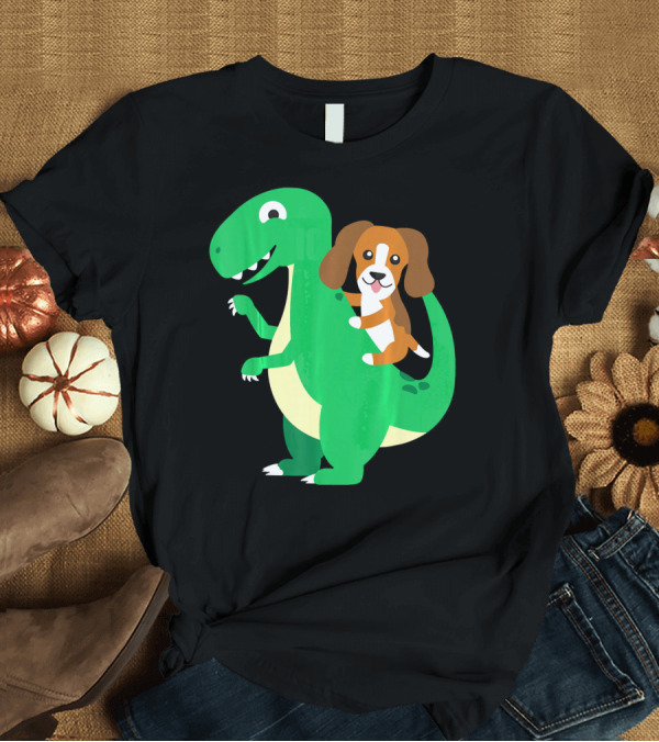 T-Shirt: Beagle Riding Cool Rex Dinosaur Dino T-Shirt Beagle Riding Cool Rex Dinosaur Dino T-Shirt