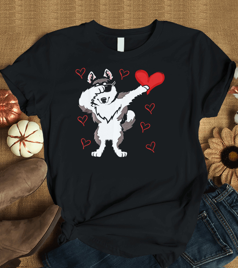 Dabbing Husky Valentine Hearts Dab Valentin T-Shirt