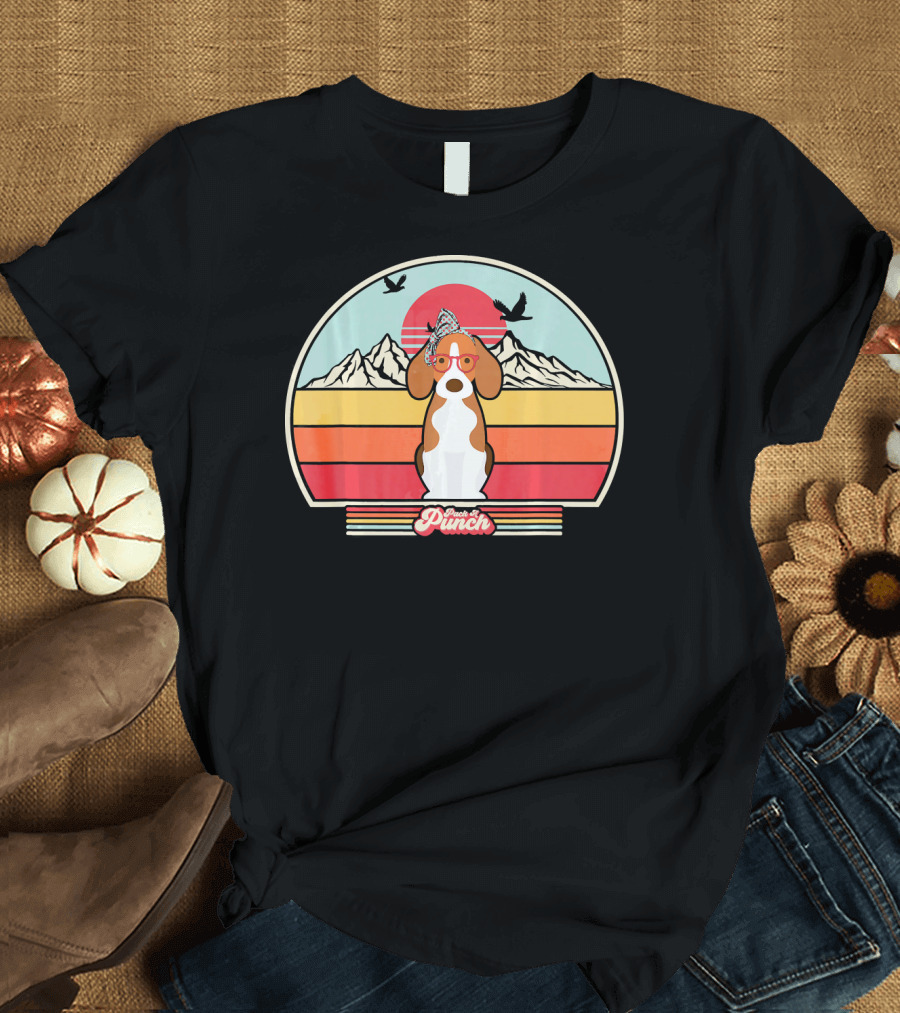 Pride of the Punch Beagle Retro Sunset Mountain T-Shirt