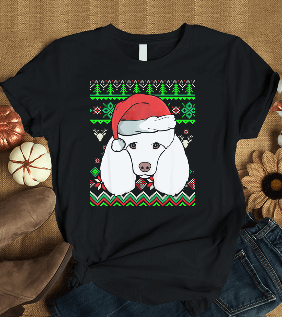 Animal Dog Ugly Christmas Poodle Santa Hat T-Shirt