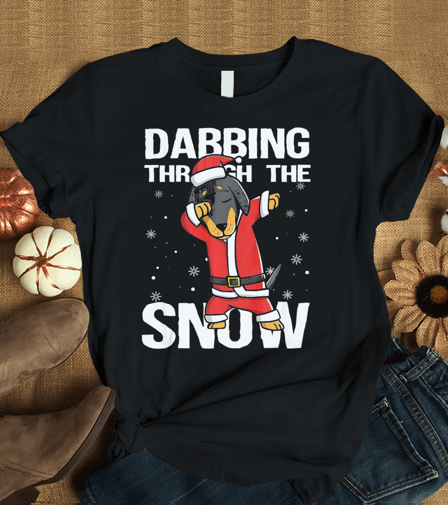 Dabbing Through the Snow Christmas Dabbing Dachshund Santa Claus T-Shirt