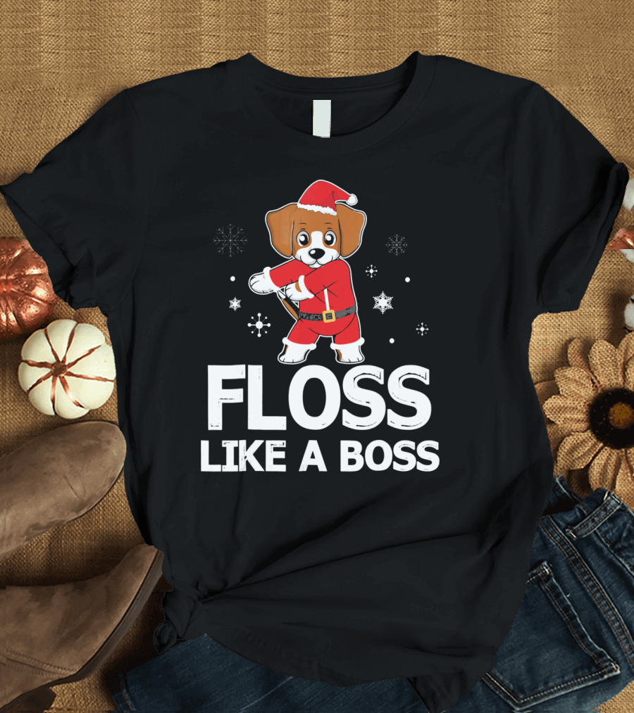 Beagle Dog Floss Like A Boss Santa Snowflakes T-Shirt