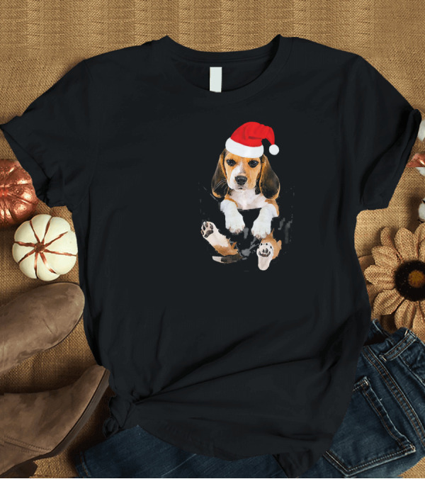 T-Shirt: Beagle In Pocket Christmas Santa Hat T-Shirt Beagle In Pocket Christmas Santa Hat T-Shirt