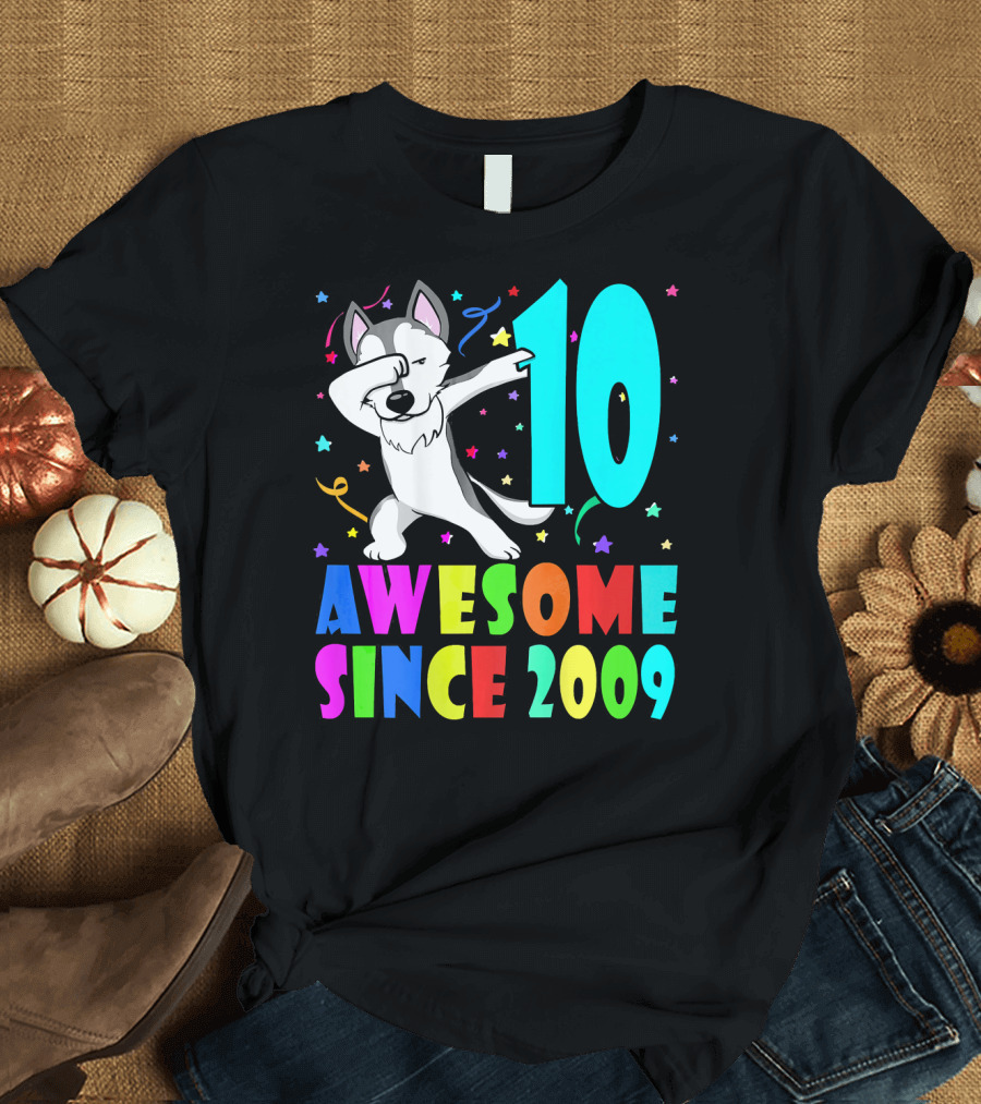 10 Awesome Since 2009 Birthday Dog Dabbing T-Shirt