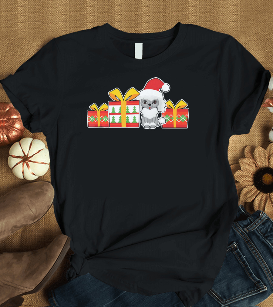 Cute Poodle with Santa Hat and Christmas Presents T-Shirt