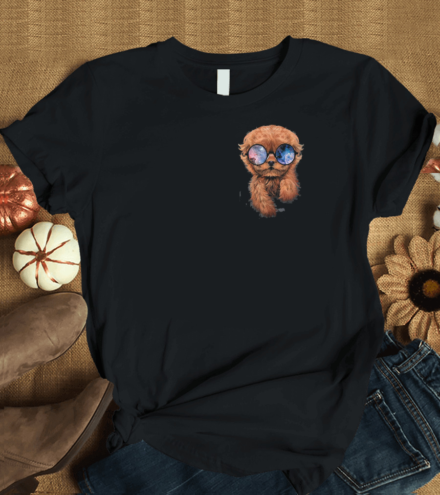 Apricot Poodle Wearing Cosmic Galaxy Eyeglasses T-Shirt