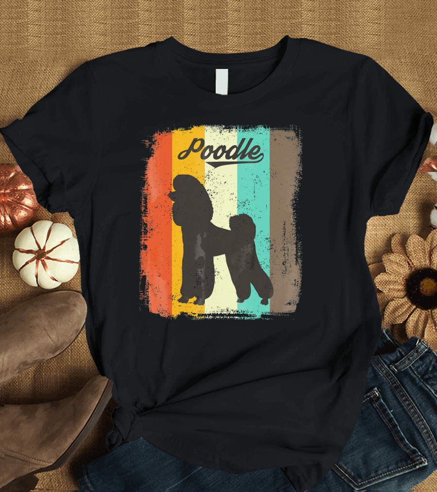 Poodle Vintage Silhouette Retro Stripes T-Shirt
