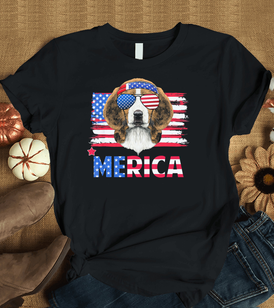 Merica Funny Beagle Mom Patriotic Glasses T-Shirt